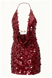 Sexy Halter Neck Sequined Open Back Mini Dress