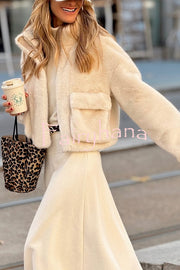 Snuggle Mode Faux Fur Zip Up Long Sleeve Pocket Teddy Jacket