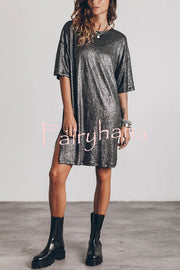 The Dark Sparkly Relaxed Slit T-shirt Mini Dress
