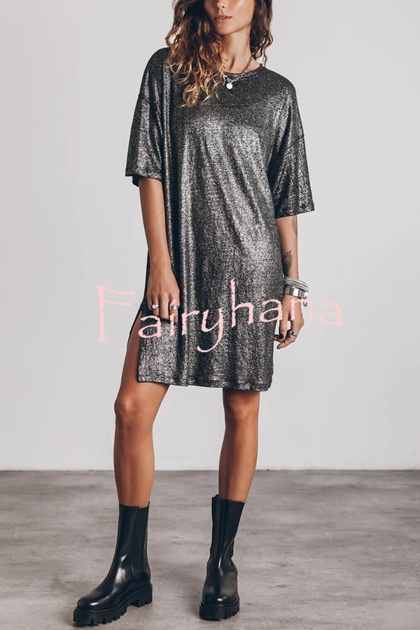 The Dark Sparkly Relaxed Slit T-shirt Mini Dress