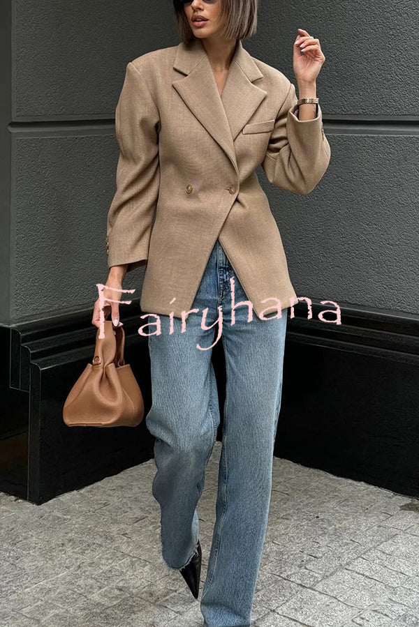 Solid Color Loose Lapel Long Sleeve Button Blazer