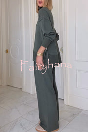 Barker High-Neck Long Sleeve Side Zipper Sweatshirt and Elastic Waist Pocketed Loose Pants Set