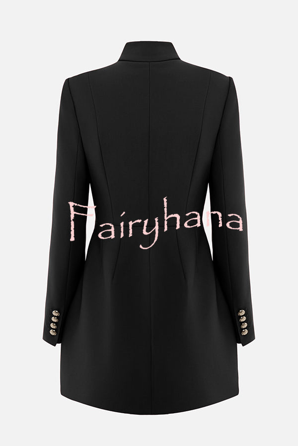 Elegant Long-sleeved Hollowed-out Button-down Slim-fit Mini Dress