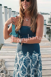 Dottie Colorblock Floral Print Drop Waist Gathered Strapless Maxi Dress