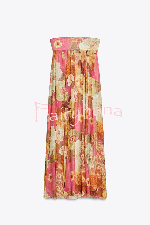 Shelia Ethnic Floral Print Off Shoulder A-line Maxi Dress