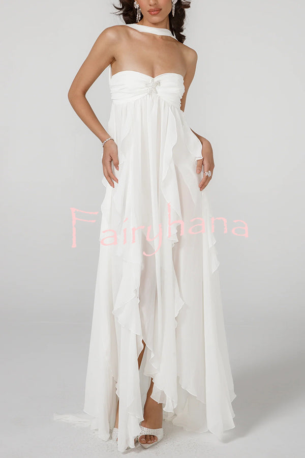 Resort Style Romantic Ruffles Open Back Stars Decorated Beach Maxi Dress