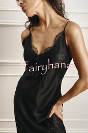 Elegant Splicing Lace Suspenders V-neck Sexy Slit Maxi Dress