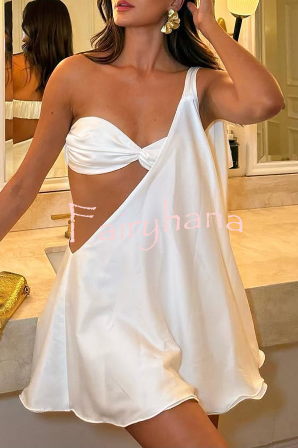 Antari Pleated Tube Top One Shoulder Tie-up Vacation Mini Dress