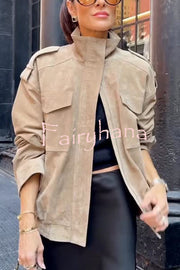 Fashionable Suede Loose Pocket Leather Jacket