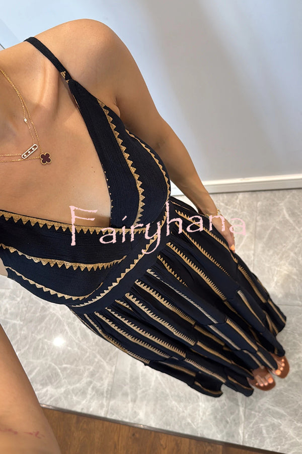 Striped Printed Suspender V-Neck Full Hem Loose Holiday Maxi Dress