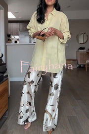 The Finishing Touch Satin Unique Print Elastic Waist Wide Leg Pants