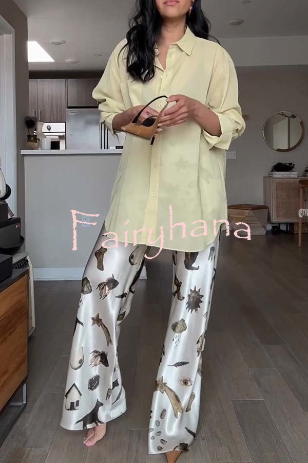 The Finishing Touch Satin Unique Print Elastic Waist Wide Leg Pants