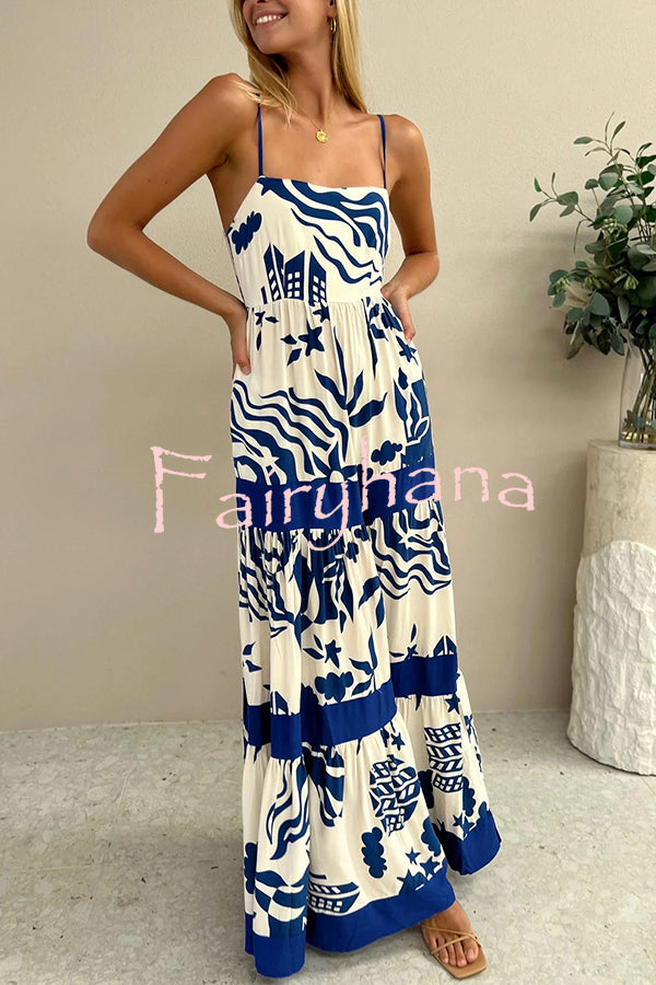 Unique Printed Backless Pocket Casual Patchwork Maxi Dress