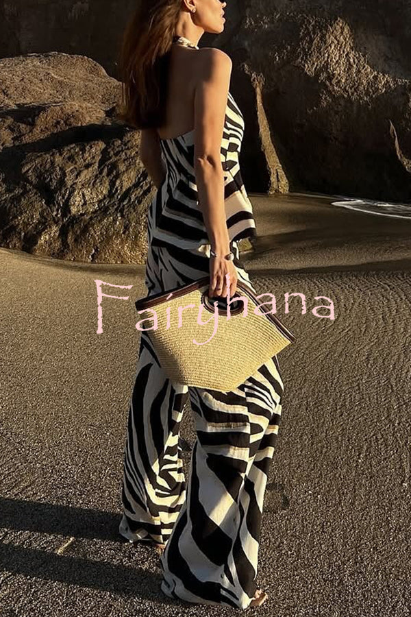 Zebra Print Casual Pocket Wide-leg Pants