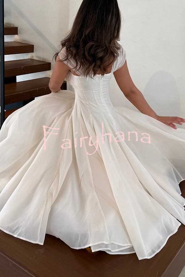 Elegant Sleeveless Waist-cinching Tulle Full-hem Maxi Dress
