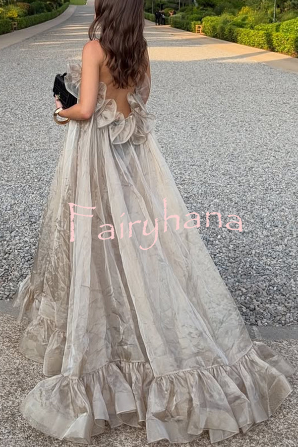 By The Sea Organza Ruffle High Low Hem Slip A-line Maxi Dress