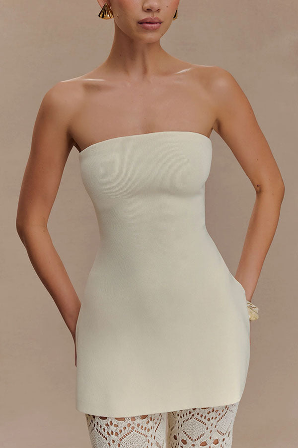 Anette Bandage Knit Strapless Stretch A-line Midi Top