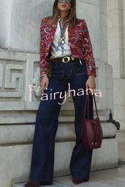 Vintage Bohemian Printed Chinese Style Buttons Long Sleeve Crop Jacket