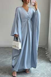 Solid Color Elegant V-neck Knot Decoration Loose Maxi Dress