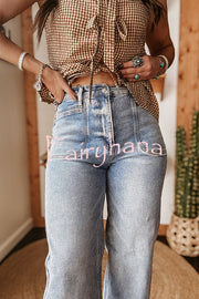 Fashion High Waist Pocket Casual Straight Jeans