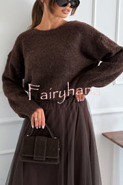 Gisella Knit Back Slit Leopard Print Bow Design Long Sleeve Relaxed Sweater