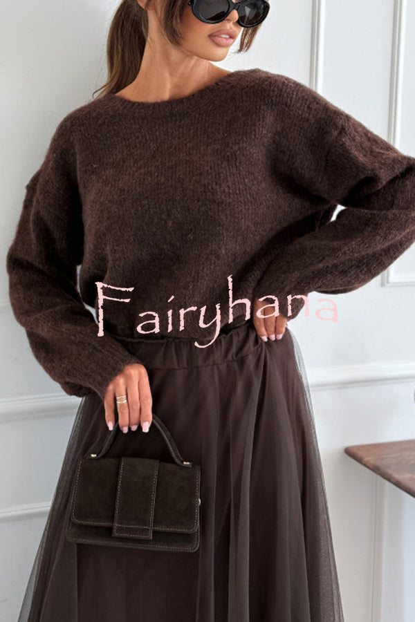 Gisella Knit Back Slit Leopard Print Bow Design Long Sleeve Relaxed Sweater