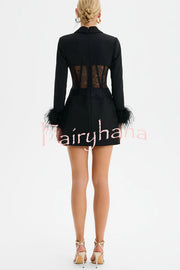 GIA Lace Corset Waist Feather Sleeve Structured Lapel Blazer Mini Dress