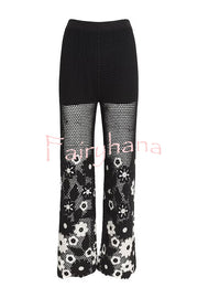 Fashion Hollow Hook Elastic Waist Casual Wide-leg Pants