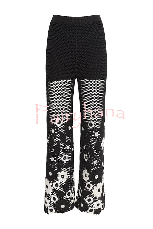Fashion Hollow Hook Elastic Waist Casual Wide-leg Pants