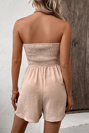 Solid Color Tube Top Button Pleated Casual Rompers