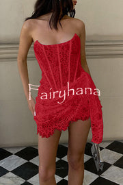 Amazing Lace Mesh Off Shoulder Slightly See Through Slim Fit Mini Dress