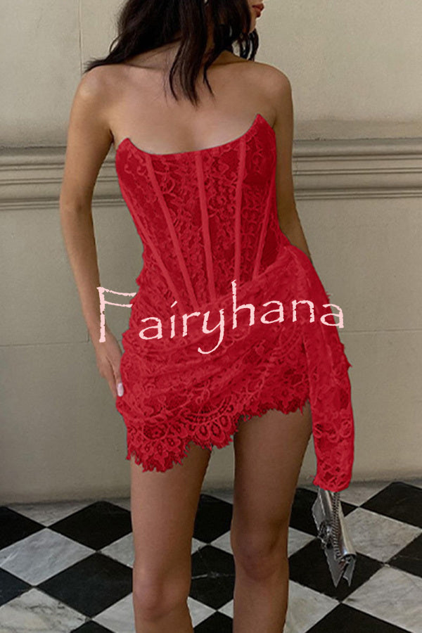Amazing Lace Mesh Off Shoulder Slightly See Through Slim Fit Mini Dress