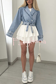Fashion Lapel Long-sleeved Short Denim Jacket
