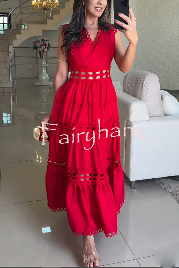 Eternal Grace Crochet Cutout Lace Trim A-line Maxi Dress