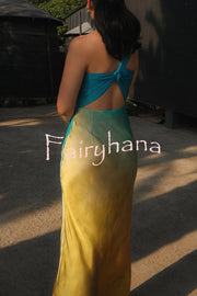 Satin Ombre One Shoulder Backless Fitted Maxi Dress
