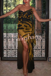 Unique Print Sexy One Shoulder Slim High Slit Maxi Dress