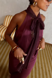 Sunday Social Contrast Color Satin Lace Trim Neck Strap Loose Tank