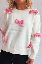 Sweet Bow-knot Casual Round Neck Long-sleeved Knit Sweater