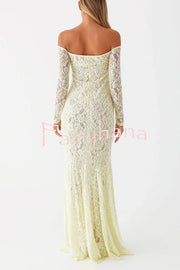 Sexy Off Shoulder Long-sleeved Lace Slim Fishtail Maxi Dress