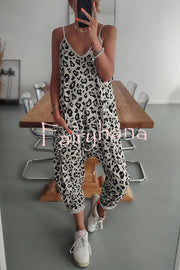 Kind and Casual Leopard Pocketed Relaxed Strap Jumpsuit