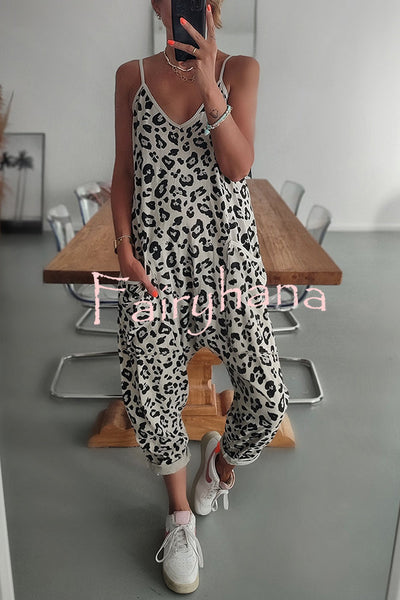 Kind and Casual Leopard Pocketed Relaxed Strap Jumpsuit