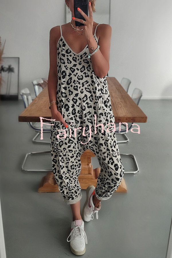 Kind and Casual Leopard Pocketed Relaxed Strap Jumpsuit