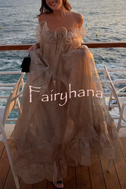 By The Sea Organza Ruffle High Low Hem Slip A-line Maxi Dress
