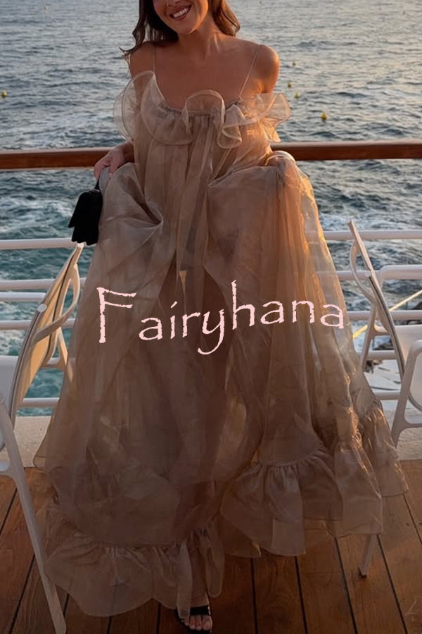 By The Sea Organza Ruffle High Low Hem Slip A-line Maxi Dress
