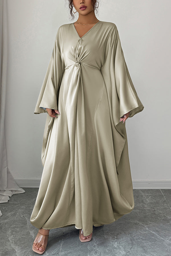 Solid Color Elegant V-neck Knot Decoration Loose Maxi Dress