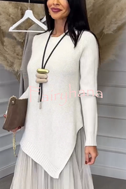 Jensine Ribbed Knit Long Sleeve Irregular Hem Loose Sweater