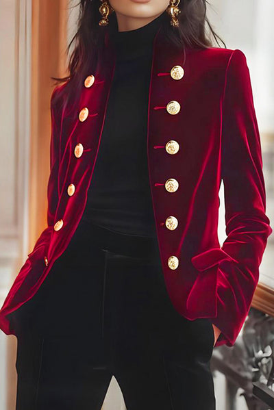 Fashionable Velvet Long-sleeved Double-breasted Casual Jacket