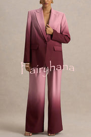 Enya Ombre Print Single Button Long Sleeve Lapel Loose Blazer