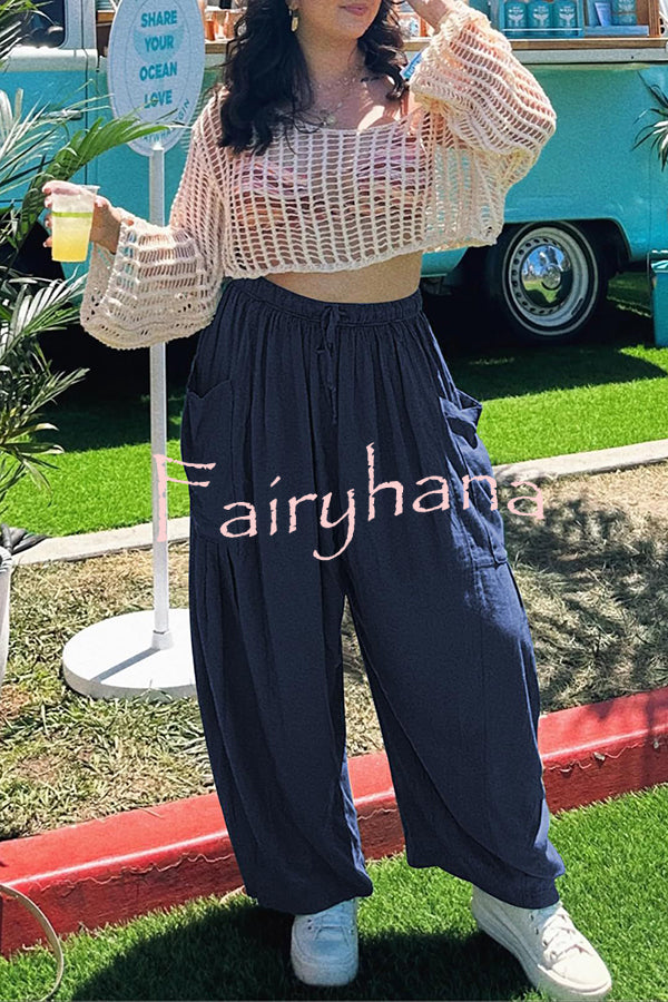 Diani Linen Blend Drawstring Waist Pocketed Loose Pants