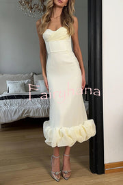 Dreamy and Romantic Ruched Bust Cloud Shape Hem Slip Midi Dress
